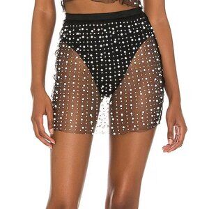 Beach Bunny Glitzy Girl mesh pearl skirt black crystal nylon sheer mini Small
